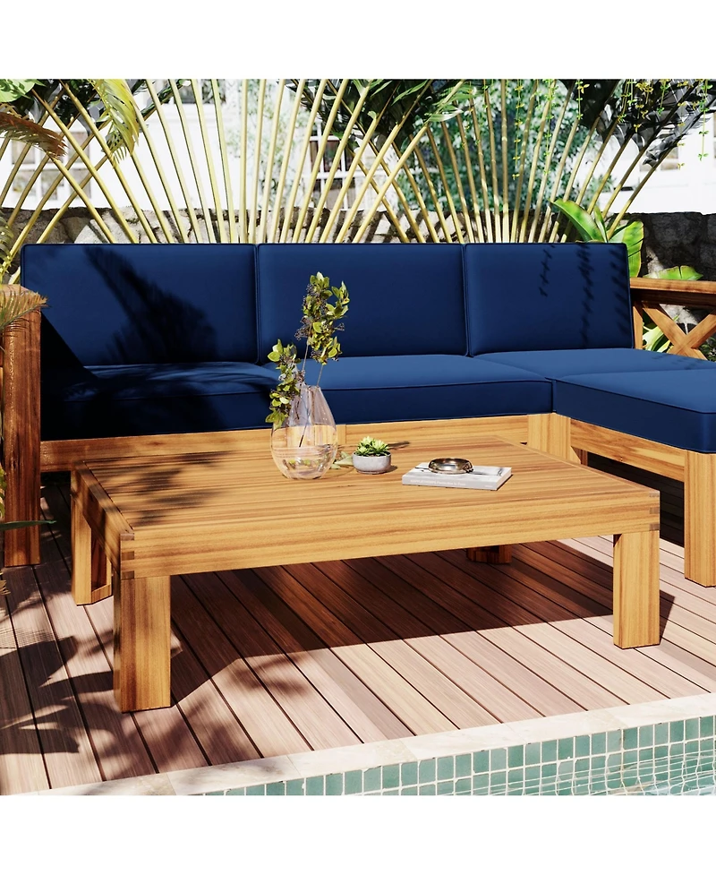 Mondawe Outdoor Wood 5-Piece Sectional Sofa Seating Group Set with Cushions
