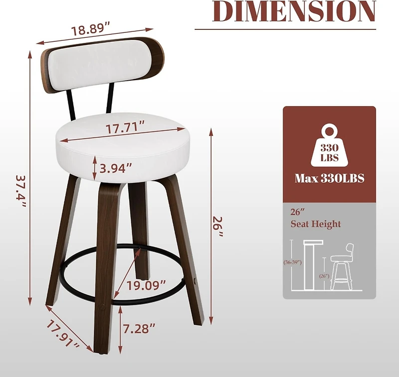 Dyhome 24 inches Bar Stools Set of 3, Modern Counter Height Bar Stools with Wood Back, Boucle Fabric Upholstered Barstools for Home, Cafe
