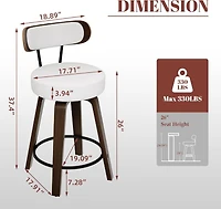 Dyhome 24 inches Bar Stools Set of 3, Modern Counter Height Bar Stools with Wood Back, Boucle Fabric Upholstered Barstools for Home, Cafe