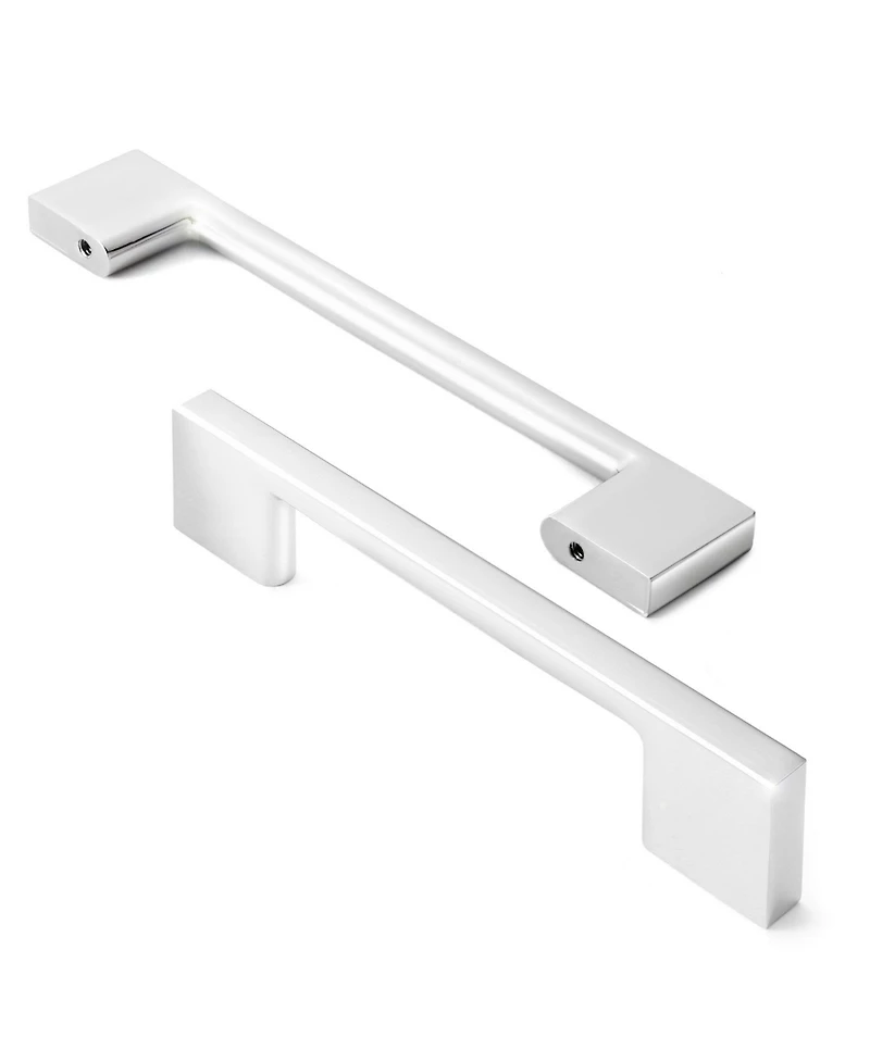 Cauldham 5 Pack Solid Kitchen Cabinet Pulls Handles (3-5/8" Hole Centers) - Modern Thin Profile Drawer/Door Hardware - Style M255 - Polished Chrome