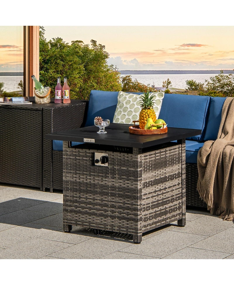 Propane Rattan Firepit Table with Lava Rocks and Protective Cover