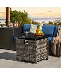 Propane Rattan Firepit Table with Lava Rocks and Protective Cover