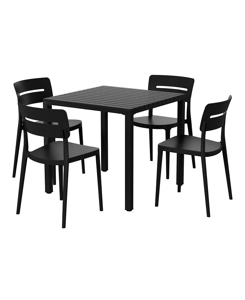 5-Piece Outdoor Metal Frame Dining Table Patio Set with Stackable Chairs