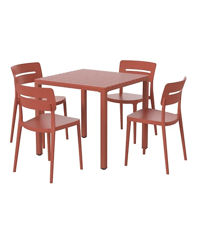 5-Piece Outdoor Metal Frame Dining Table Patio Set with Stackable Chairs