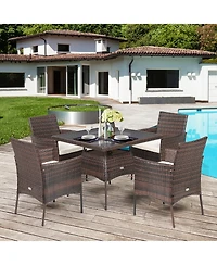 Gymax 5PCS Rattan Patio Dining Table Set Outdoor Furniture Set w/ 4 Seat Cushions