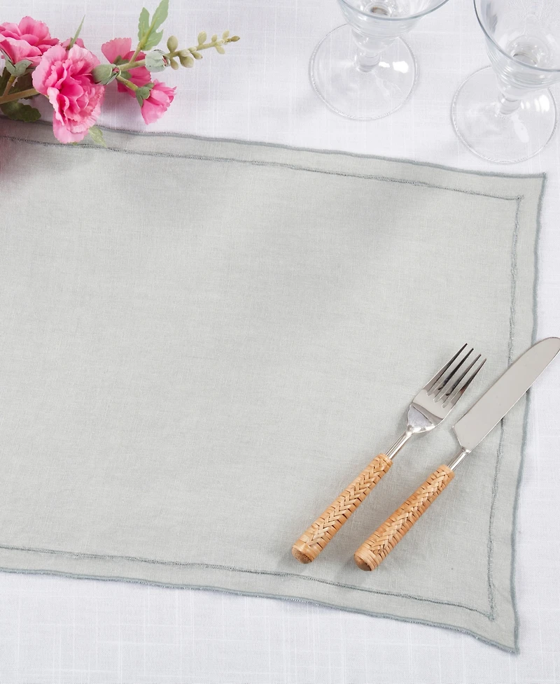 Saro Lifestyle Stonewashed Overlock Linen Edge Placemats, 14" x 20"