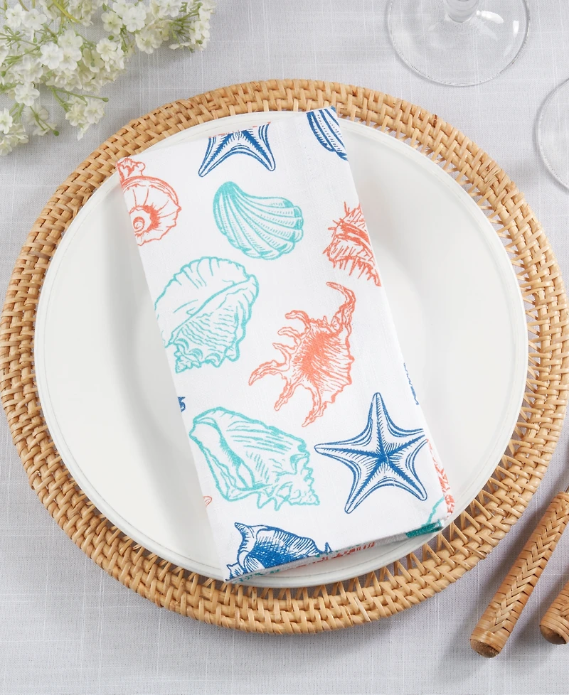 Saro Lifestyle Ocean Breeze Sea Shells Cotton Napkins, 20" x 20"