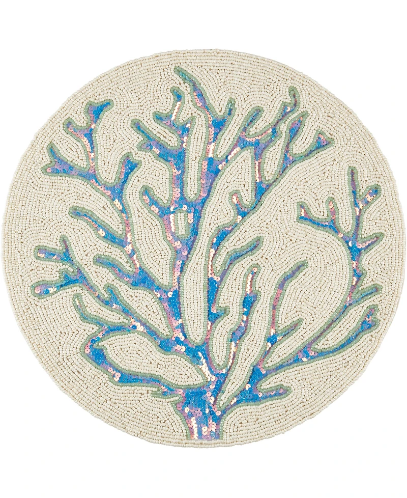Saro Lifestyle Coastal Coral Beaded Placemats, 15" Round