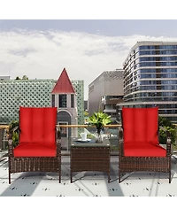 3 Pcs Patio Rattan Furniture Set Coffee Table & 2 Rattan Chair