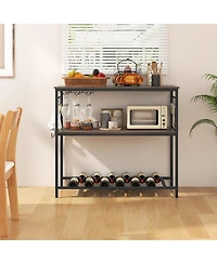 3-Shelf Kitchen Island with Wine Glass Holders and 10 Hooks – Versatile Storage Cart with Built-In Wine Glass and Hook Storage