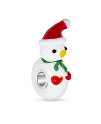 Bling Jewelry Set of 2 Christmas Charm Bead Snowman Murano Glass Silver for European Bracelet