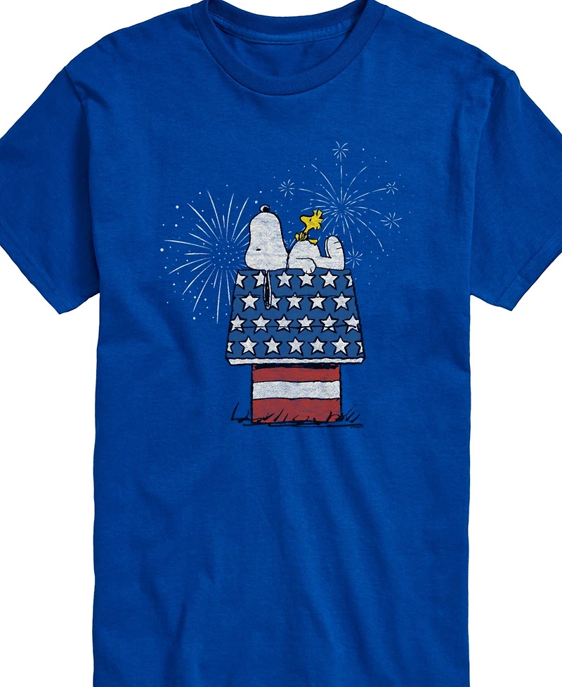 Airwaves Men's Peanuts Snoopy Flag House Fireworks Short Sleeve T-Shirt