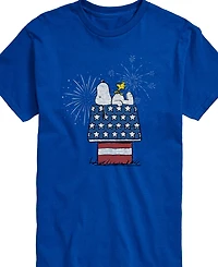 Airwaves Men's Peanuts Snoopy Flag House Fireworks Short Sleeve T-Shirt