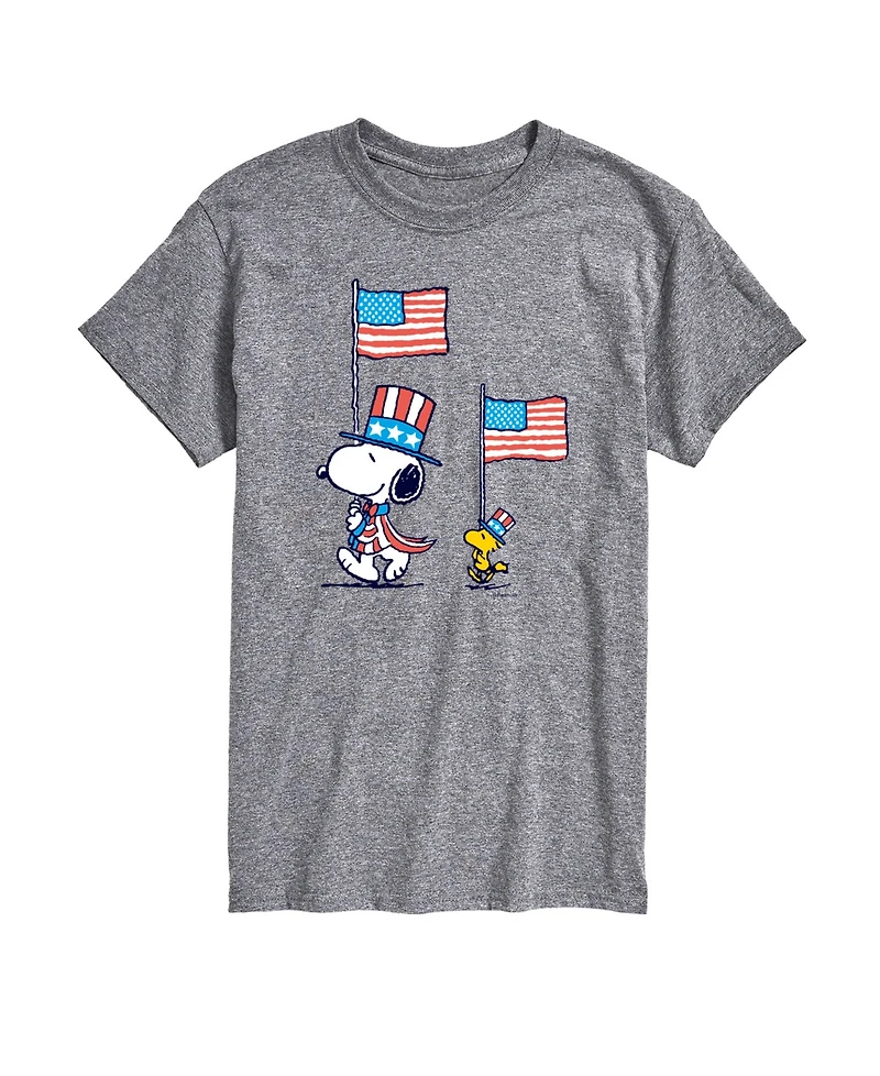 Airwaves Men's Peanuts Snoopy Woodstock Flag March Short Sleeve T-Shirt