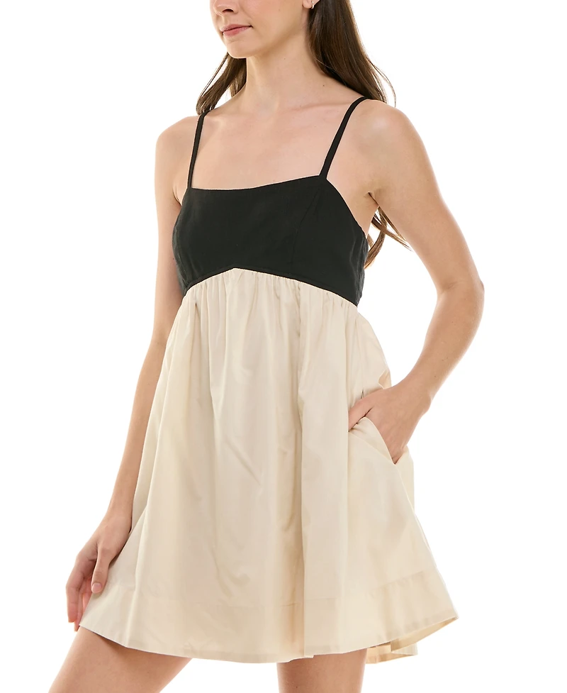Row A Juniors' Emma Colorblocked Babydoll Dress