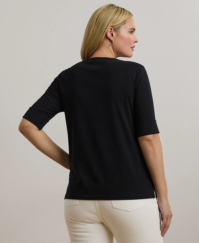 Lauren Ralph Plus Cotton-Blend Boatneck Top
