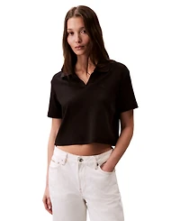 Calvin Klein Jeans Women's Ribbed Monogram-Logo Polo Top