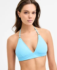 Becca Women's Modern Edge Textured Rib Halter Bikini Top