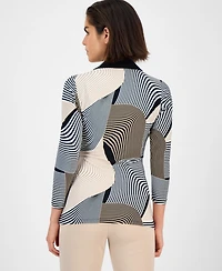 Anne Klein Women's Geo-Print 3/4-Sleeve Wrap Top