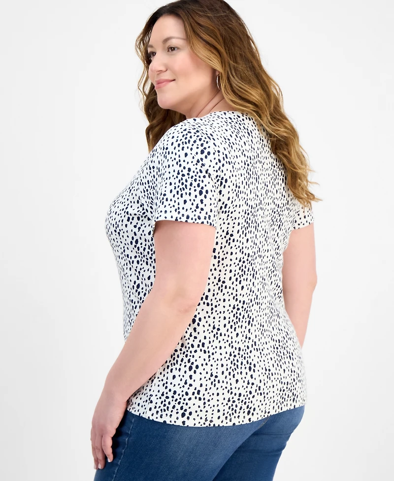 Style & Co Plus Printed Henley Short-Sleeve Top, Exclusively at Macy's
