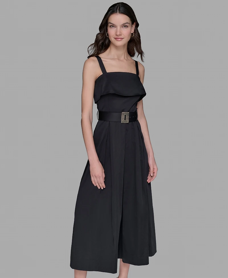 Karl Lagerfeld Paris Women's Square-Neck Belted Fit & Flare Dress