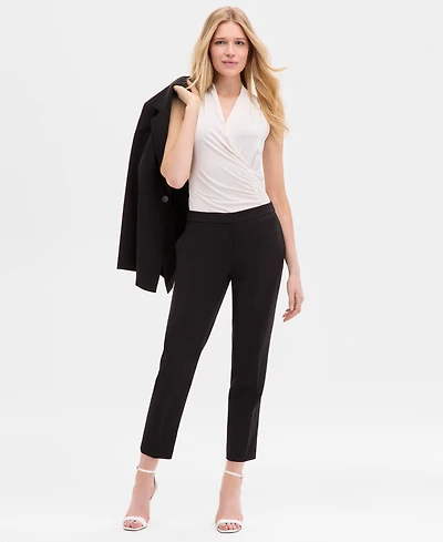 Anne Klein Women's Luxe Twill Fly-Front Side-Tab Straight Pants