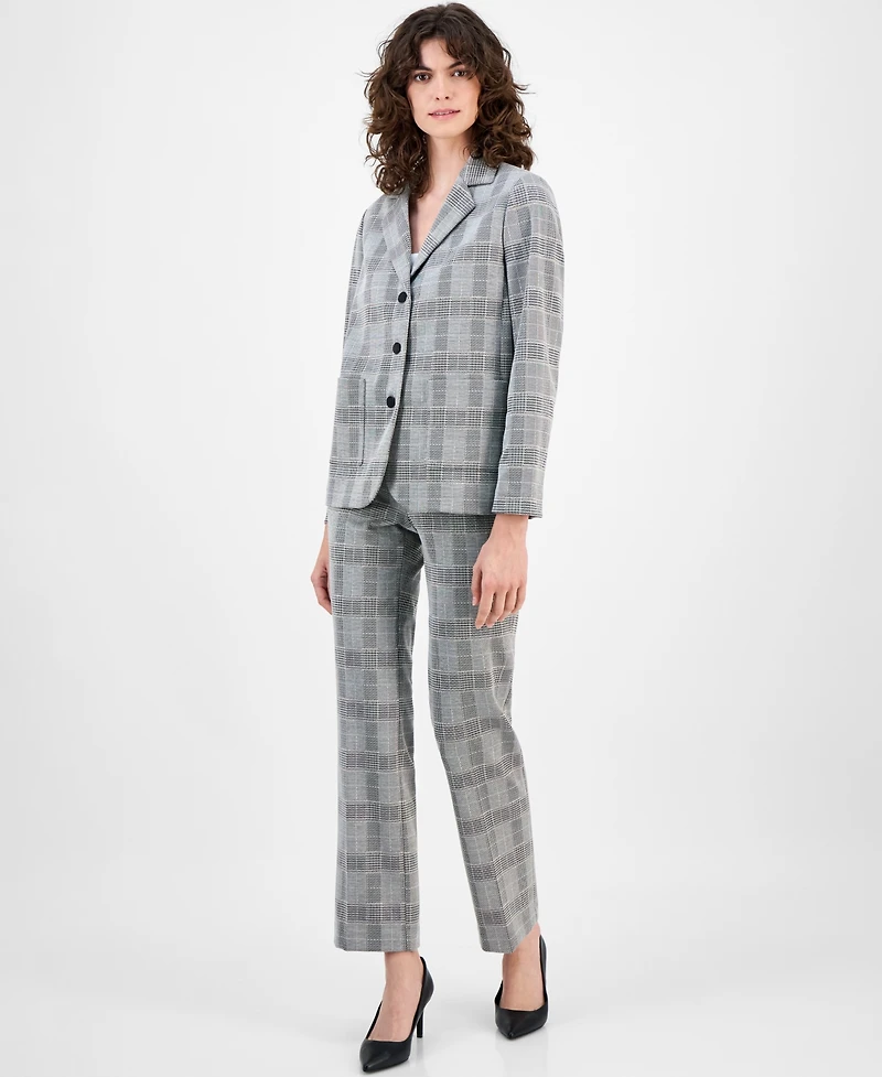 Anne Klein Women's Plaid Triple-Button Notched-Collar Blazer