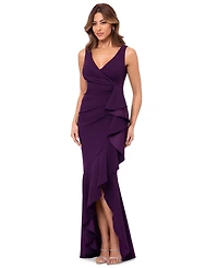 Betsy & Adam Petite Ruffled High-Low Mermaid Gown