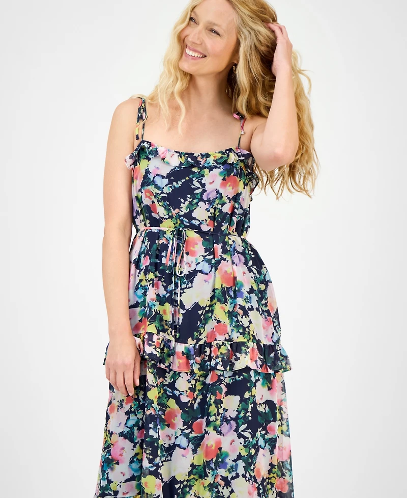 julia jordan Women's Printed Tie-Strap Tiered Maxi Dress