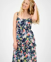 julia jordan Women's Printed Tie-Strap Tiered Maxi Dress
