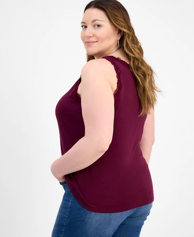 Style & Co Plus Lace-Trimmed Tank Top