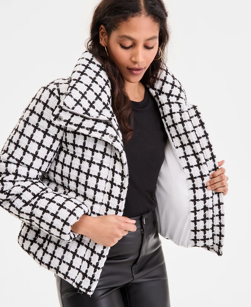 Bcbgmaxazria Women's Short Tweed Puffer Coat, Exclusively at Macy's