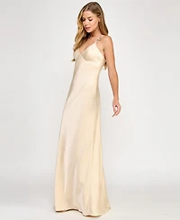 Seni & Cade Juniors' Satin Chain-Trim Long Dress