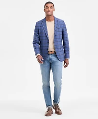 Nautica Men's Modern-Fit Blue Plaid Tweed Sport Coat