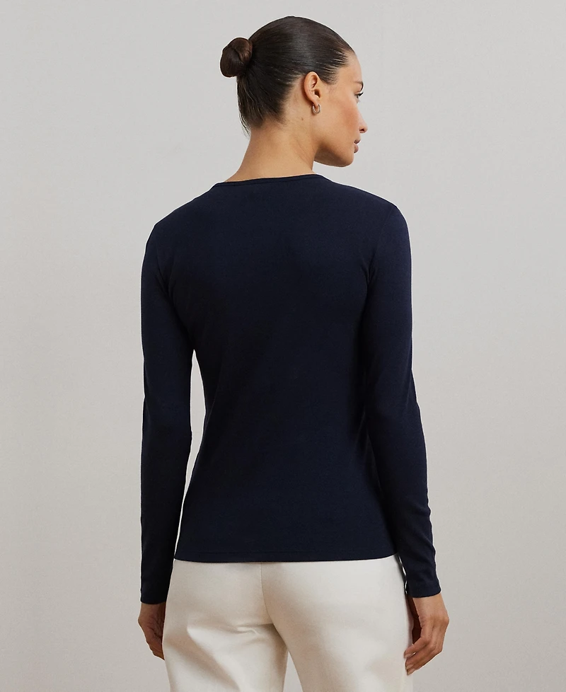 Lauren Ralph Cotton-Blend Long-Sleeve Top