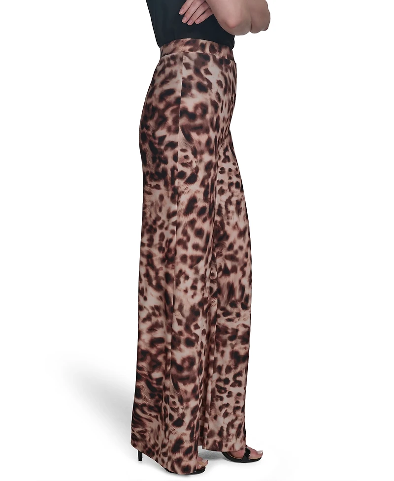 Halston Women's Printed Mid-Rise Wide-Leg Pull-On Pants