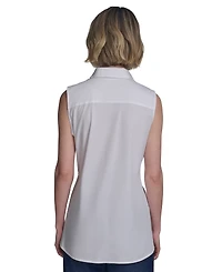 Halston Women's Cotton Tie-Waist Button-Front Sleeveless Blouse