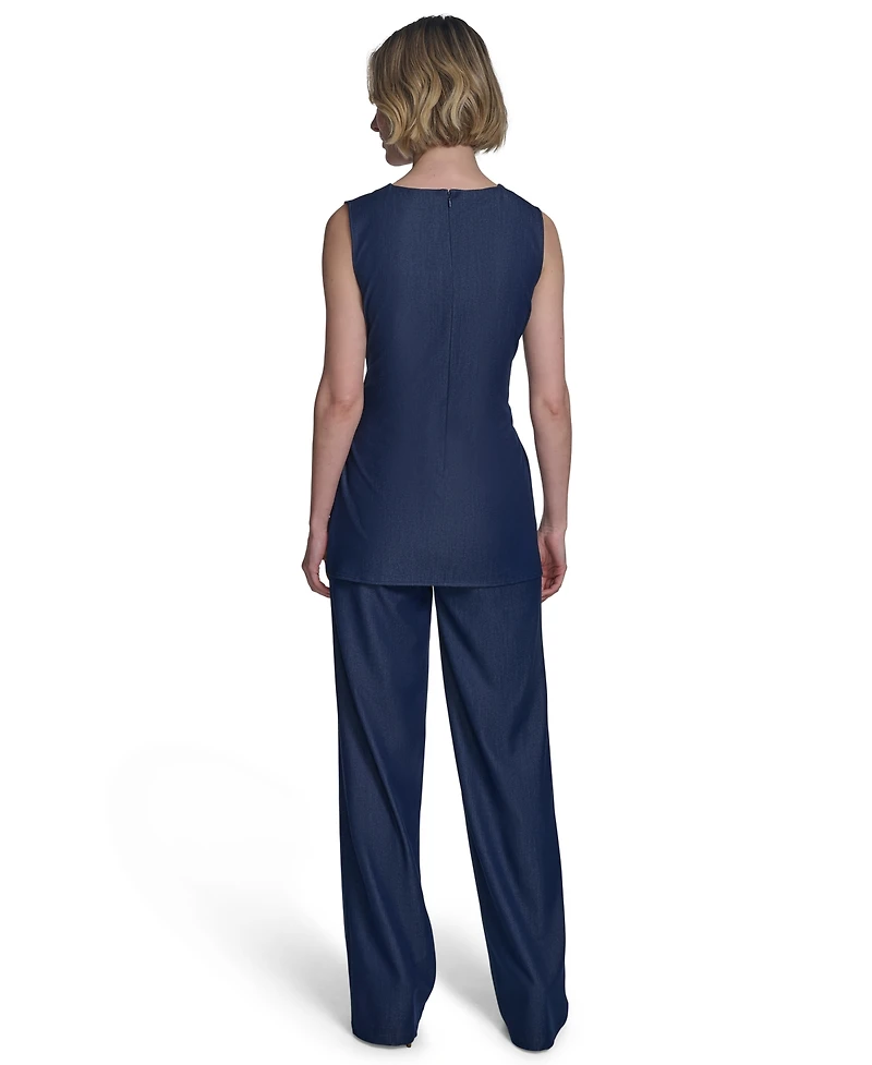 Halston Women's Denim-Like Tie-Waist Sleeveless Top
