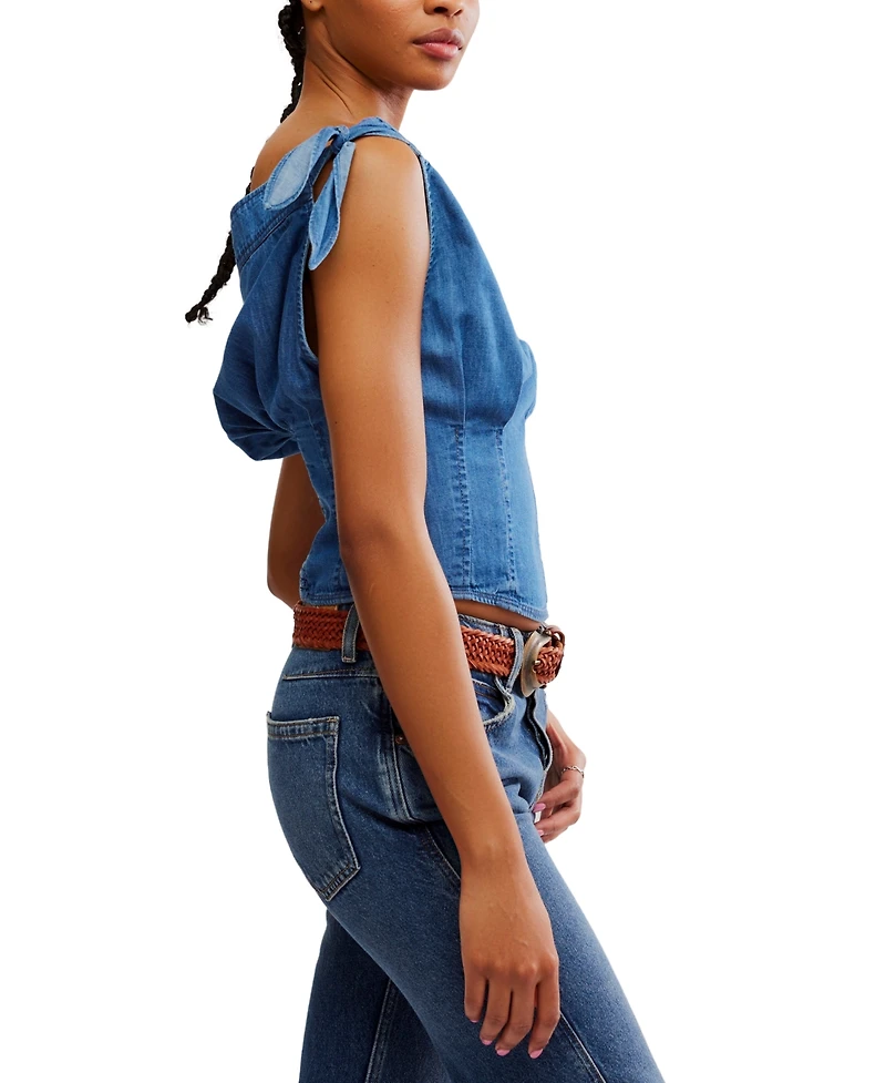 Free People Women's Louie Cotton Denim Tie-Shoulder Top