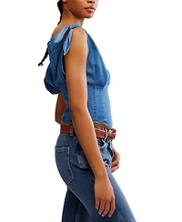 Free People Women's Louie Cotton Denim Tie-Shoulder Top