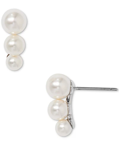 Eliot Danori Silver-Tone Imitation Pearl Maisie Graduated Stud Earrings, Exclusively at Macy's