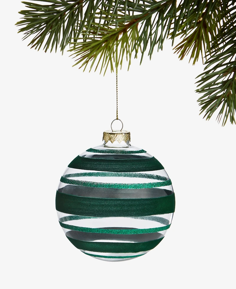 Holiday Lane Enchanted Emerald Glass Striped Ball Ornament, Macy's Exclusive