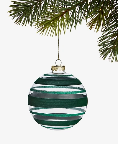 Holiday Lane Enchanted Emerald Glass Striped Ball Ornament, Macy's Exclusive