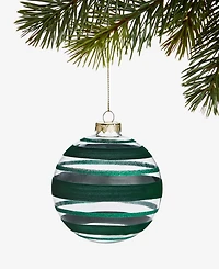 Holiday Lane Enchanted Emerald Glass Striped Ball Ornament, Macy's Exclusive