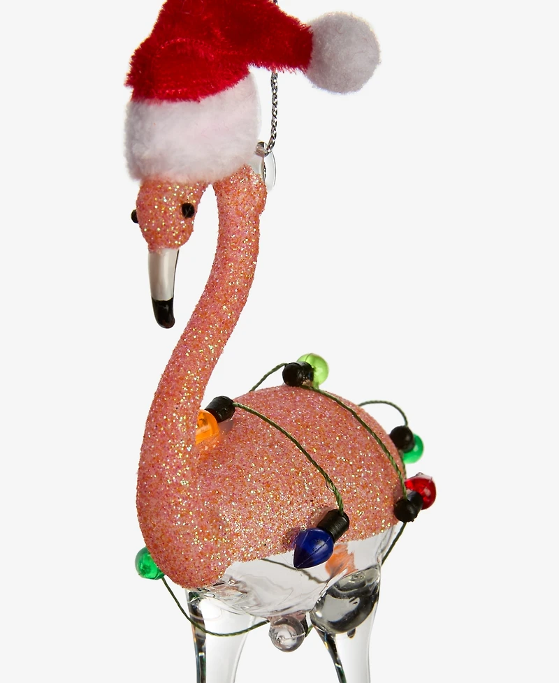 Holiday Lane Florida Santa Flamingo Glittered Ornament, Macy's Exclusive
