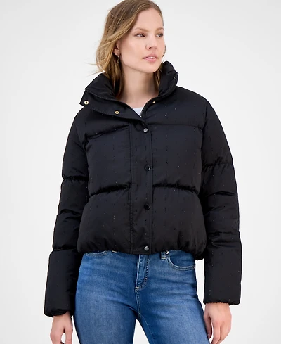 CeCe Women's Embellished Stand-Collar Puffer Jacket