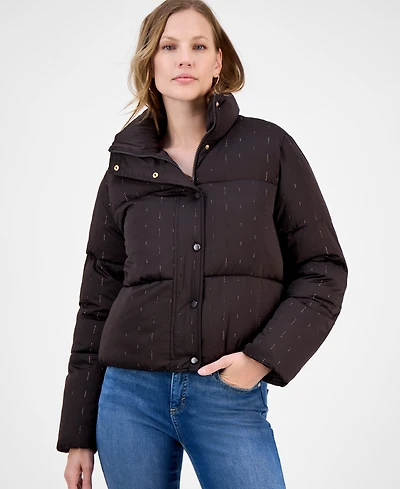 CeCe Women's Embellished Stand-Collar Puffer Jacket