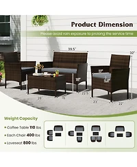 4 Pieces Patio Conversation Set, Patio Pe Rattan Outdoor Set w/