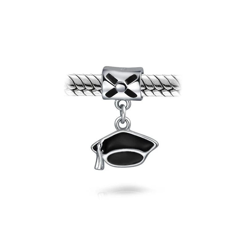 Bling Jewelry Set of 2 Graduation Cap & Words Honor Student Dangle Charm Bead Sterling Silver
