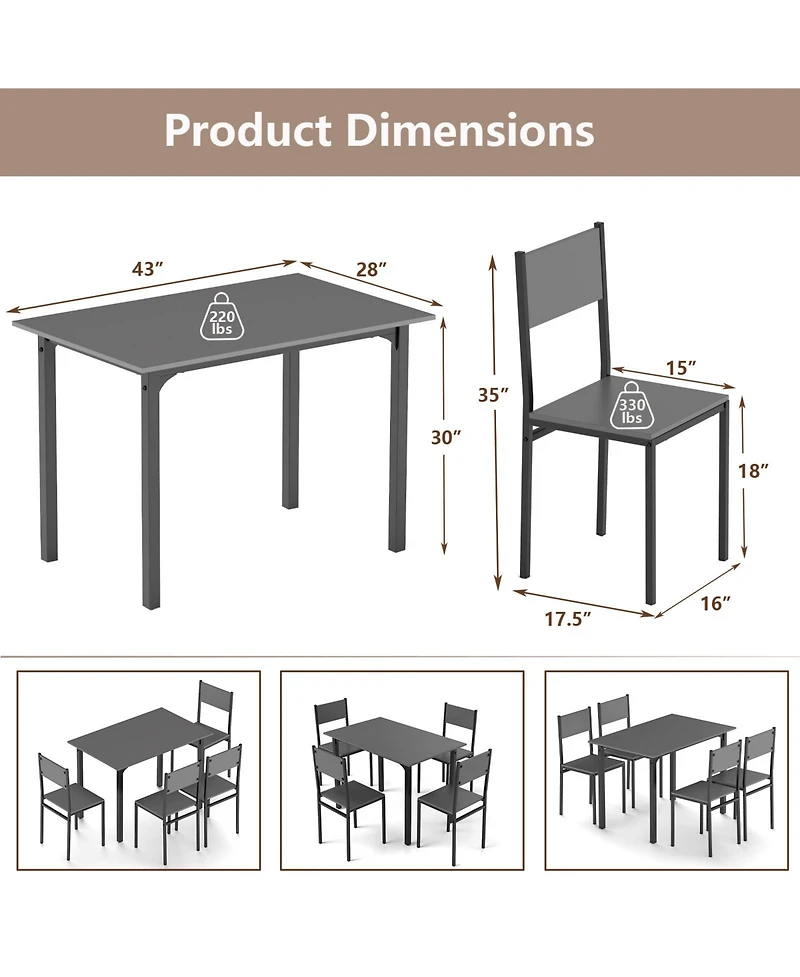 5 Piece Dining Table Set Industrial Style Kitchen Table and Chairs for 4